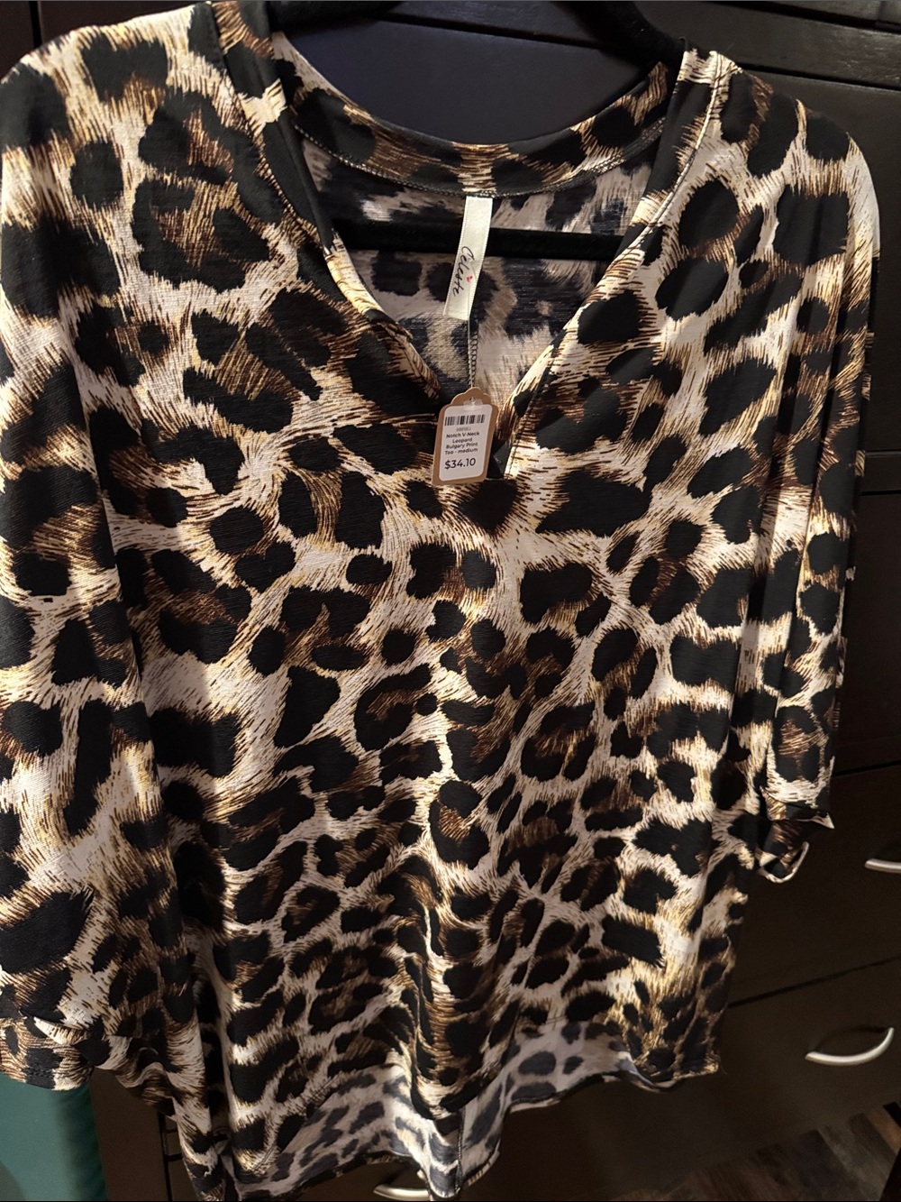 Celeste Leopard Print V-Neck Blouse - Black & Brown